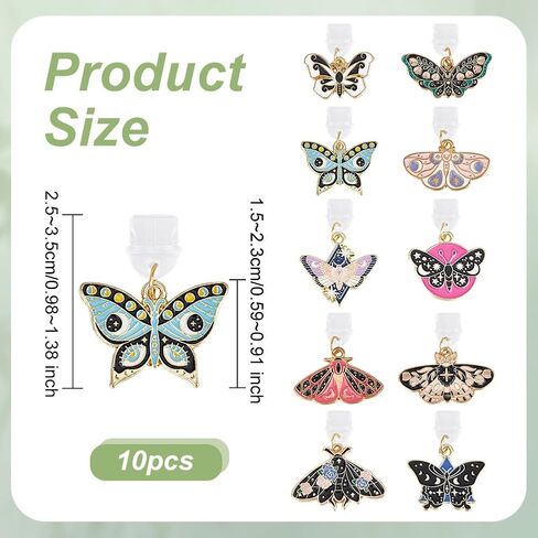 OLYCRAFT 10pcs type-c dust plug charm 1 ~ 1.3 inch phone anti-dust plugs with butterfly pendants mobile slutplack diproof moth usb c caps port presourtants for type-c usb phone in Kuwait