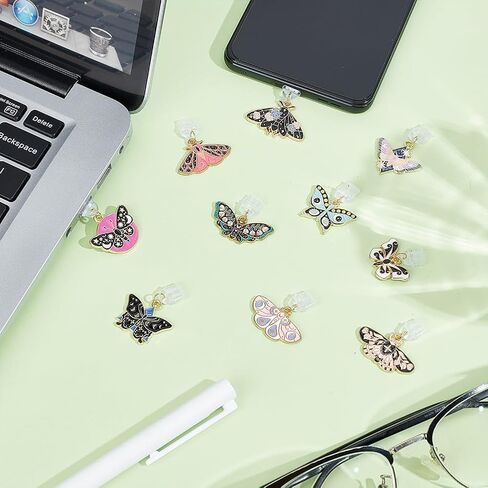 OLYCRAFT 10pcs type-c dust plug charm 1 ~ 1.3 inch phone anti-dust plugs with butterfly pendants mobile slutplack diproof moth usb c caps port presourtants for type-c usb phone in Kuwait