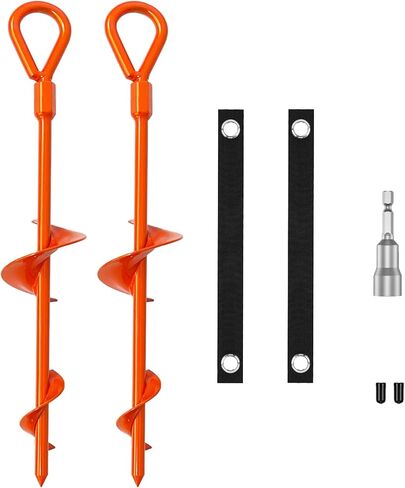 Ground Anchor,Heavy Duty Tent Stakes Trampoline Anchors, Ground Anchors Screw in, Trampoline Anchor Kit with Straps,for Camping Tent, Swing Sets, Sheds, Trampoline(6 Pack,Orange) in Kuwait