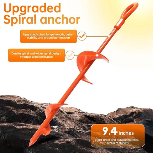 Ground Anchor,Heavy Duty Tent Stakes Trampoline Anchors, Ground Anchors Screw in, Trampoline Anchor Kit with Straps,for Camping Tent, Swing Sets, Sheds, Trampoline(6 Pack,Orange) in Kuwait