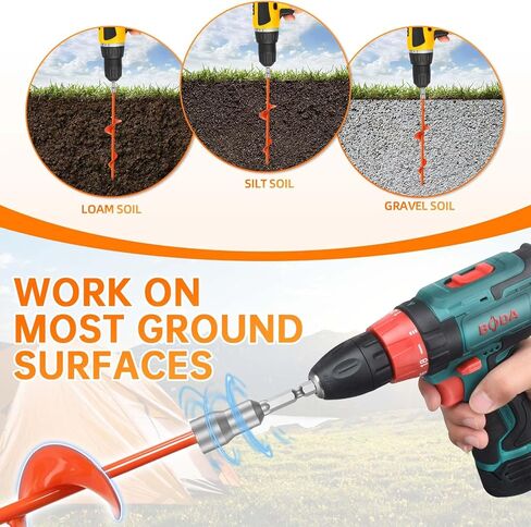 Ground Anchor,Heavy Duty Tent Stakes Trampoline Anchors, Ground Anchors Screw in, Trampoline Anchor Kit with Straps,for Camping Tent, Swing Sets, Sheds, Trampoline(6 Pack,Orange) in Kuwait