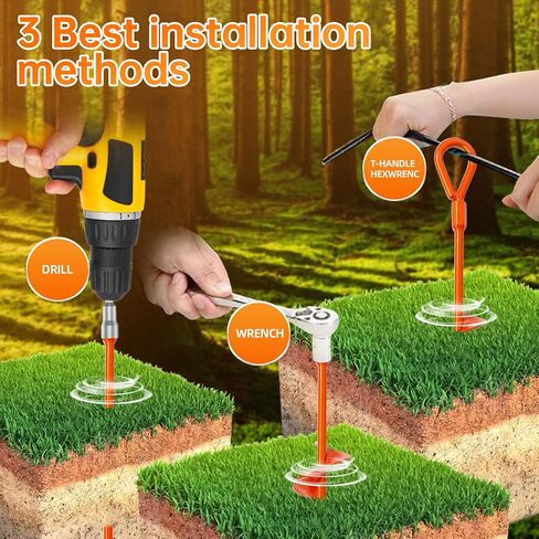 Ground Anchor,Heavy Duty Tent Stakes Trampoline Anchors, Ground Anchors Screw in, Trampoline Anchor Kit with Straps,for Camping Tent, Swing Sets, Sheds, Trampoline(6 Pack,Orange) in Kuwait