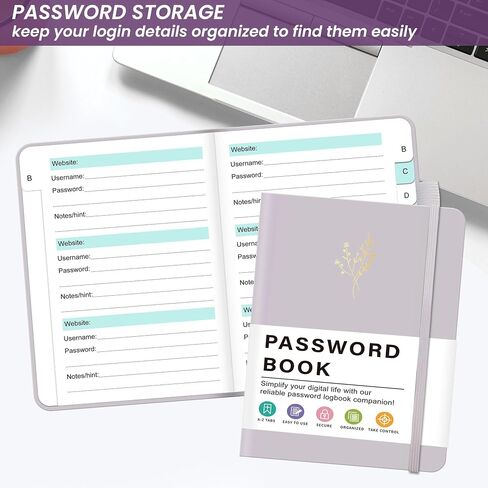 دفتر كلمة المرور المبسطة مع علامات تبويب أبجدية ، كتاب حارس مرمى كلمة المرور لكبار السن ، دفتر ملاحظات كلمة المرور غير المؤرخة المنظمة لتفاصيل تسجيل الدخول إلى عنوان الإنترنت ، 4.3 "x5.7" ، أسود in Kuwait
