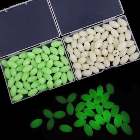 OROOTL Glow Beads Fishing Saltwater, 100pcs Hard Plastic Luminous Fishing Beads Green White Fish Beads Assortment Oval Egg Bead Lures Sea Fishing Tool in Saudi Arabia