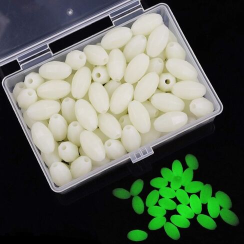 OROOTL Glow Beads Fishing Saltwater, 100pcs Hard Plastic Luminous Fishing Beads Green White Fish Beads Assortment Oval Egg Bead Lures Sea Fishing Tool in Saudi Arabia