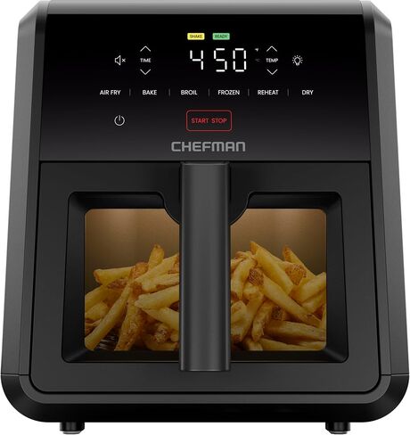 Chefman Air Fryer TurboFry 7-Qt, 6-in-1 High-Powered 450°F Cooking for Crispier Results, Compact Space-Saving Design, Air Fry, Bake, Broil, Reheat, Dehydrate, Defrost, Fast & Even Cooking – Black in Saudi Arabia