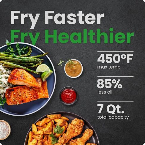 Chefman Air Fryer TurboFry 7-Qt, 6-in-1 High-Powered 450°F Cooking for Crispier Results, Compact Space-Saving Design, Air Fry, Bake, Broil, Reheat, Dehydrate, Defrost, Fast & Even Cooking – Black in Saudi Arabia