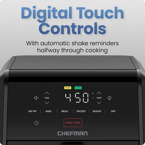 Chefman Air Fryer TurboFry 7-Qt, 6-in-1 High-Powered 450°F Cooking for Crispier Results, Compact Space-Saving Design, Air Fry, Bake, Broil, Reheat, Dehydrate, Defrost, Fast & Even Cooking – Black in Saudi Arabia