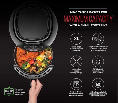 طهاة طيار طيران توربوفري 7-QT ، 6 في -1-طهي 450 درجة فهرنهايت لنتائج أكثر هشاشة ، وتصميم مضغوط لتوفير المساحة ، قلى الهواء ، الخبز ، اللحم ، التسخين ، الجفاف ، إزالة الجليد ، سريع وحتى الطهي-الأسود-الأسود-الأسود in Kuwait