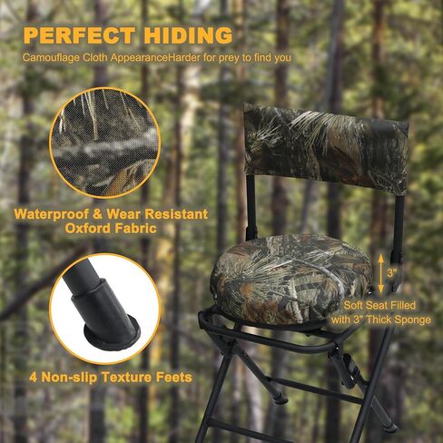 MDSTOP 360 Degree Swivel Hunting Chair for Ground Blinds, Folding Hunting Seat, Fishing Chair, Lightweight, Portable, Padded Cushion for Dove Deer Hunting, Fishing, Camping(Pine Needle Camo) in Kuwait