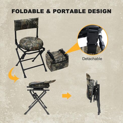 MDSTOP 360 Degree Swivel Hunting Chair for Ground Blinds, Folding Hunting Seat, Fishing Chair, Lightweight, Portable, Padded Cushion for Dove Deer Hunting, Fishing, Camping(Pine Needle Camo) in Kuwait