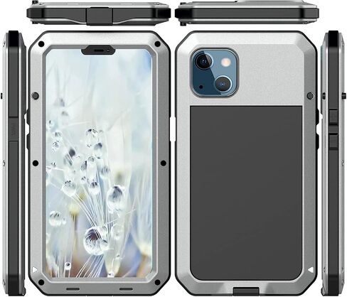 Marrkey for iPhone 13 Case, 360 Full Body Protective Cover Heavy Duty Shockproof Tough Armour Aluminum Metal Case with Silicone Built-in Screen Protector for Apple iPhone 13 6.1 Inch - Black in Saudi Arabia