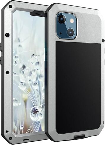 Marrkey for iPhone 13 Case, 360 Full Body Protective Cover Heavy Duty Shockproof Tough Armour Aluminum Metal Case with Silicone Built-in Screen Protector for Apple iPhone 13 6.1 Inch - Black in Saudi Arabia