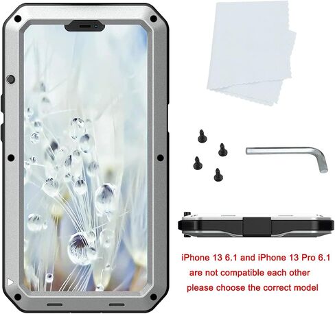 Marrkey for iPhone 13 Case, 360 Full Body Protective Cover Heavy Duty Shockproof Tough Armour Aluminum Metal Case with Silicone Built-in Screen Protector for Apple iPhone 13 6.1 Inch - Black in Saudi Arabia