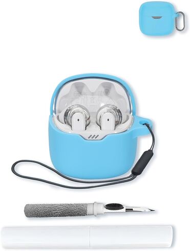 Case for JBL Tune Flex - True Wireless Noise Cancelling Earbuds,Soft Protective,BOVUGAC Silicone Case Cover with Keychain & Cleaning Kit & Lanyard for JBL Tune Flex Earbuds-Pink in Saudi Arabia