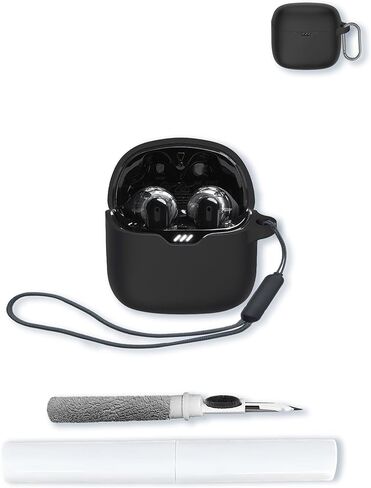 Case for JBL Tune Flex - True Wireless Noise Cancelling Earbuds,Soft Protective,BOVUGAC Silicone Case Cover with Keychain & Cleaning Kit & Lanyard for JBL Tune Flex Earbuds-Pink in Kuwait