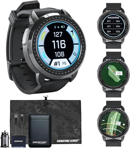 Bushnell Golf Ion Elite GPS Smartwatch (Black) | 38000 دورات ، تعويض المنحدر ، معلومات الخطر ، شاشة اللمس الملونة ، حاسبة المسافة ، جبل المغناطيس ، حفظ الدرجات | حزمة السلسلة سلسلة التوقيع in Kuwait