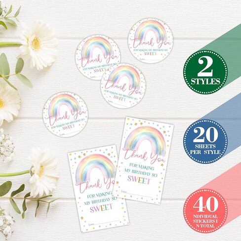 40 PCS Sweet Party Stickers - شكرًا لك على جعل عيد ميلادي حلوًا جدًا - 20 ملصقًا مستديرًا و 20 علامات الكعك الآيس كريم للهدية ، وأختام المغلف ، وصالح الحفلات واللوازم - A03 in Kuwait