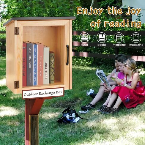 Outdoor Library Box Literature Exchange Box Outdoor Book Storage Little Wood Cabinet for DIY, Neighborhoods Community and Schools Sharing Books, Literature and Newspapers (20x14x21 Inch) in Saudi Arabia