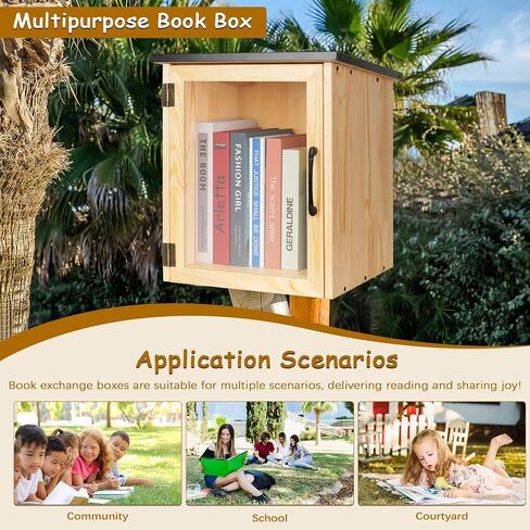 Outdoor Library Box Literature Exchange Box Outdoor Book Storage Little Wood Cabinet for DIY, Neighborhoods Community and Schools Sharing Books, Literature and Newspapers (20x14x21 Inch) in Saudi Arabia