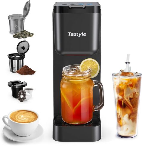 Single Serve Brewer, Iced | Hot | Bolder Coffee | Iced Tea Capabilities, Compatible with K Cup Pods, Grounds and Tea Leaves, 6 to 16oz Brew Size, Perfect for Small Spaces, Black in Saudi Arabia