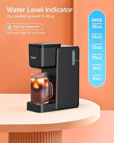 Single Serve Brewer, Iced | Hot | Bolder Coffee | Iced Tea Capabilities, Compatible with K Cup Pods, Grounds and Tea Leaves, 6 to 16oz Brew Size, Perfect for Small Spaces, Black in Saudi Arabia