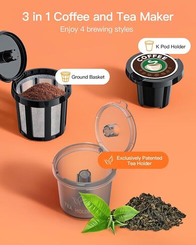 Single Serve Brewer, Iced | Hot | Bolder Coffee | Iced Tea Capabilities, Compatible with K Cup Pods, Grounds and Tea Leaves, 6 to 16oz Brew Size, Perfect for Small Spaces, Black in Saudi Arabia