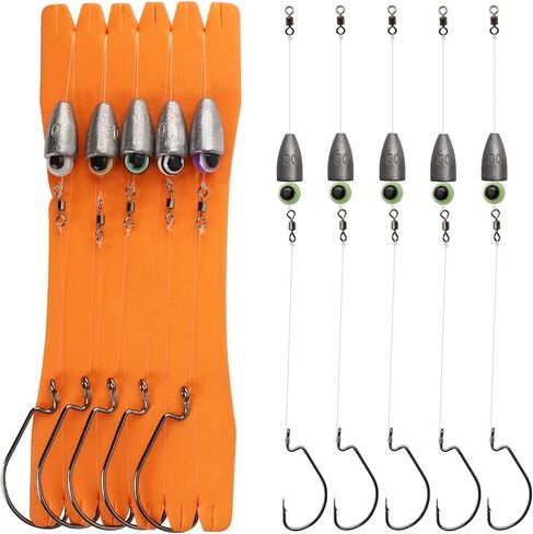 Dovesun 10/5PCS Ready Tied Carolina Rig Kit for Bass Fishing Free Rig Catfish Rig Fishing Rigs Kit with Bass Hooks Swivel Fluorocarbon Fishing Line Fishing Weights in Saudi Arabia