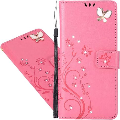 Compatible with Samsung Galaxy S21 FE 5G Case Glitter with Card Holder Flip Wallet Phone Case for Women Crystal Butterfly Shockproof Protective Case for Samsung Galaxy S21 FE 5G,Purple GY in Kuwait