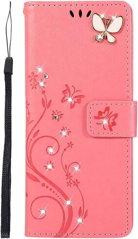 Compatible with Samsung Galaxy S21 FE 5G Case Glitter with Card Holder Flip Wallet Phone Case for Women Crystal Butterfly Shockproof Protective Case for Samsung Galaxy S21 FE 5G,Purple GY in Kuwait