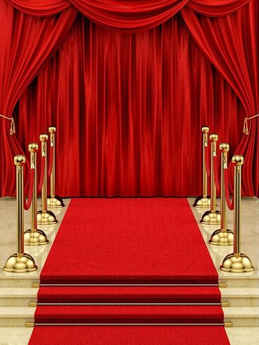 Sensfun Red Carpet Curtain Photography Backdrop Hollywood Theme Party Background Vinyl Red Gold Stage Backdrops for Royal Prom Wedding Birthday Xmas Event Decorations Photo Booth Studio Props 8x10ft in Saudi Arabia