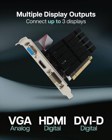 بطاقة رسومات VisionTek GT 730 LP 2GB GDDR بفتحة واحدة، HDMI/DVI/VGA، طاقة منخفضة، دعم متعدد الشاشات، دقة 4K، مروحة نشطة، تصميم مضغوط in Saudi Arabia