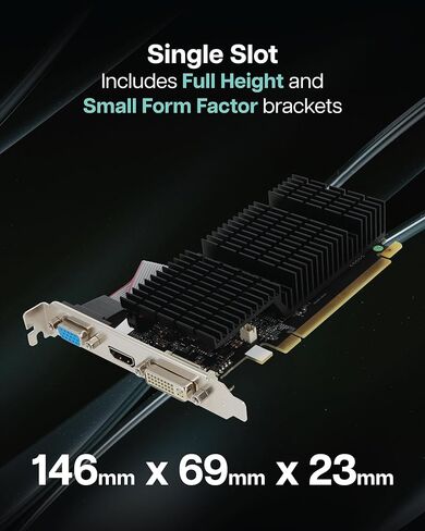 بطاقة رسومات VisionTek GT 730 LP 2GB GDDR بفتحة واحدة، HDMI/DVI/VGA، طاقة منخفضة، دعم متعدد الشاشات، دقة 4K، مروحة نشطة، تصميم مضغوط in Saudi Arabia