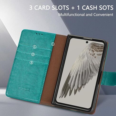 ZZXX for Google Pixel Fold Wallet Case with [RFID Blocking] Card Slot Magnetic Closure Leather Flip Fold Protective Holder Phone Case for Pixel Fold Case Wallet(Green-7.6 inch) in Saudi Arabia