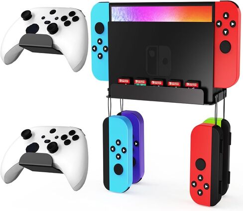 Switch Wall Mount Kit for Nintendo Switch and Switch OLED, Metal Switch Dock Console Holder Stand with 5 Game Card Holders and 4 Joy Con Hanger, Safely Store Switch Console Near or Behind TV, Black in Kuwait