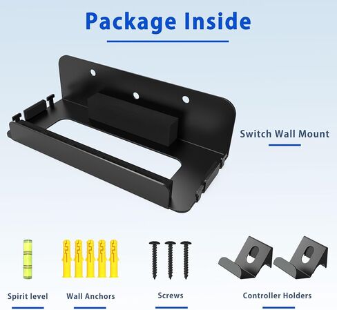 Switch Wall Mount Kit for Nintendo Switch and Switch OLED, Metal Switch Dock Console Holder Stand with 5 Game Card Holders and 4 Joy Con Hanger, Safely Store Switch Console Near or Behind TV, Black in Kuwait