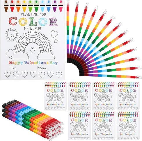 24 PCS Valentine's Day Kids Gift Sets DIY Valentines Coloring Corning Card 10 Color Clostable Clayon Valentines School Classroom Exchange Card Boys Boys Art Party Girl (Pen) in Kuwait