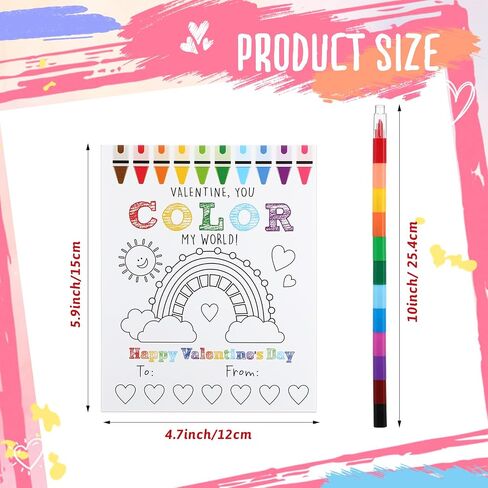 24 PCS Valentine's Day Kids Gift Sets DIY Valentines Coloring Corning Card 10 Color Clostable Clayon Valentines School Classroom Exchange Card Boys Boys Art Party Girl (Pen) in Kuwait