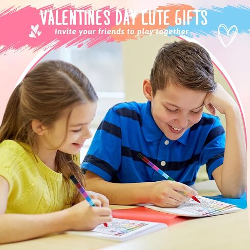 24 PCS Valentine's Day Kids Gift Sets DIY Valentines Coloring Corning Card 10 Color Clostable Clayon Valentines School Classroom Exchange Card Boys Boys Art Party Girl (Pen) in Kuwait