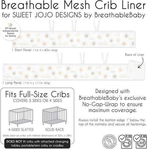 Sweet Jojo Designs +BreathableBaby Ivory Boho Chic Sun Boy Girl Gender Neutral Breathable Mesh Crib Liner Baby Infant Off White Sunrise Sunset Bohemian Farmhouse Shabby Southwestern Modern in Saudi Arabia