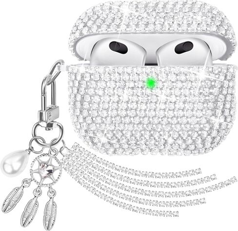 Compatible with AirPods 3rd Generation Case Bling Crystal Glitter Rhinestone Cute Case for AirPods 3 with Shining Diamond Keychain Wristlet in Saudi Arabia
