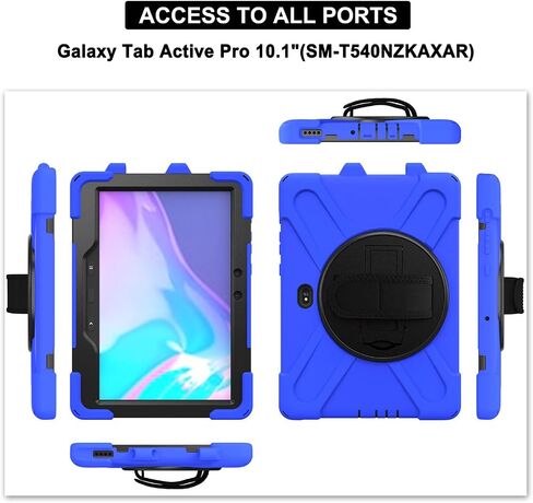 Case for Samsung Galaxy Tab Active Pro 10.1 Inch SM-T540/SM-T547, 360 Degree Swivel Kickstand Hand Shoulder Strap Shockproof Rugged Protective Case for Samsung Tab Active4 Pro, Orange in Saudi Arabia