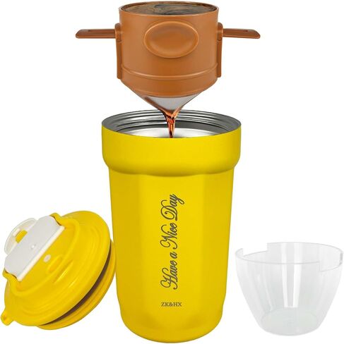 ZK&HX LIFE Pour Over Coffee Maker,Travel Coffee Mug,Insulated Coffee Mug,Camping Coffee Makers,Tea Infuser Mug,Tea Infuser for Loose Leaf Tea,Tea Cup with Infuser,Travel Mug,13oz Black in Saudi Arabia