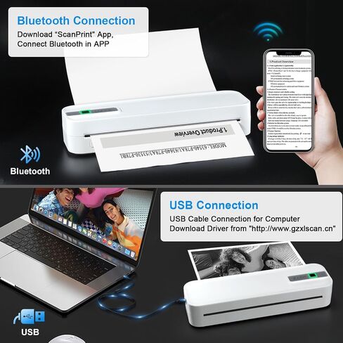 Wireless Portable Printer, Thermal Travel Printer, Inkless Printing Bluetooth & USB Printer Support 8.5"X11" US Letter/A4/A5 Thermal Paper, Compatible with Android & iOS Phone/Laptop in Saudi Arabia