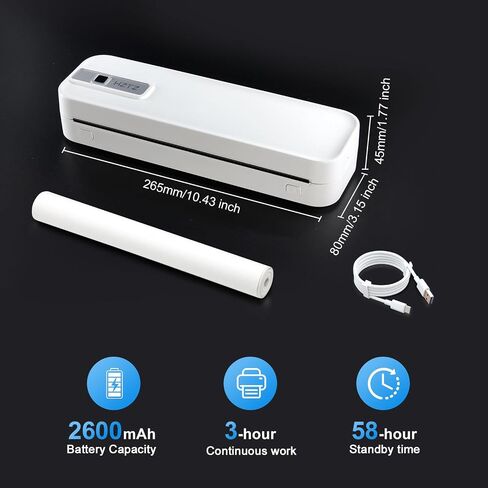 Wireless Portable Printer, Thermal Travel Printer, Inkless Printing Bluetooth & USB Printer Support 8.5"X11" US Letter/A4/A5 Thermal Paper, Compatible with Android & iOS Phone/Laptop in Saudi Arabia