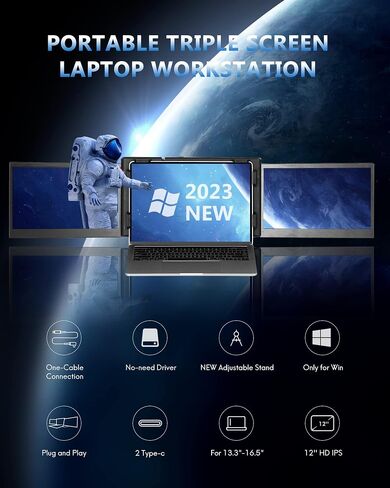 Alecewey Portable Monitor for Laptop Screen Extender Dual Monitor 12 Inch FHD 1080P IPS Display USB-A/Type-C/HDMI/Speakers for 13-16 Inch Computer Mac Windows Phone in Saudi Arabia