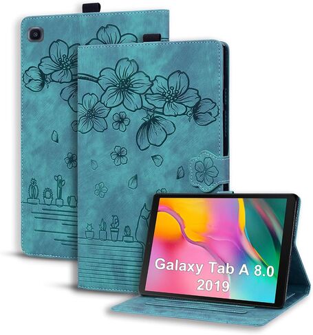 Case for Samsung Galaxy Tab A 8.0 Case 2019 (SM-T290 / T295) PU Leather Magnectic Cover Folio Stand Shell with Pencil Holder Card Pocket-Purple in Saudi Arabia