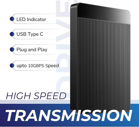 External Hard Drive 1TB USB 3.1 Type-c Ultra Slim HDD, Portable Hard Disk, Backup Drive External – 2.5 inch Storage Compatible with PC, Laptop, Tablet, Gaming Console (Black) in Kuwait