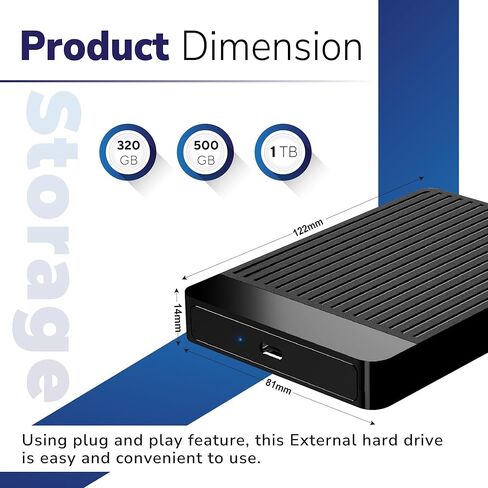 External Hard Drive 1TB USB 3.1 Type-c Ultra Slim HDD, Portable Hard Disk, Backup Drive External – 2.5 inch Storage Compatible with PC, Laptop, Tablet, Gaming Console (Black) in Kuwait