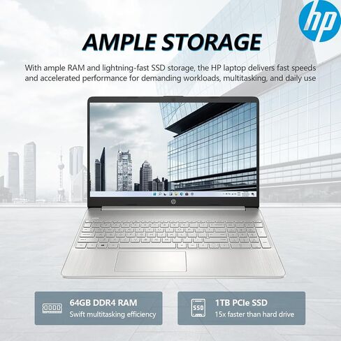 HP 15.6 Laptop Touchscreen Computer, FHD 15 Inch Laptop Touch Screen, Intel Core i7 Lifetime Microsoft Office Included, 64GB RAM 2TB SSD, Thin Light Notebook PC|Windows 11|10 Key Number Pad|HDMI|USB-C in Saudi Arabia